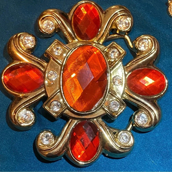Classico Italian Italy Italia A201 Orange Rhinestone Gold Tone Belt Buckle - Picture 1 of 5
